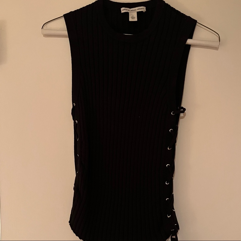 Autumn Cashmere Black Ribbed Lace-Up Tank
